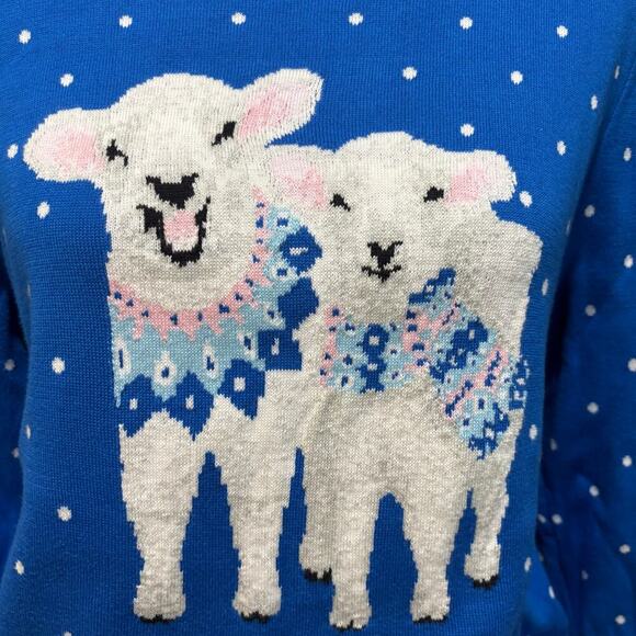 Lands' End Vintage Polka Dot Lamb Holiday Supima Cotton Sweater, Medium Petite - Picture 2 of 6